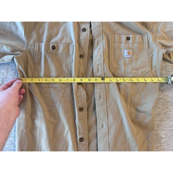 Carhartt Rugged Flex Relaxed Fit Button Down Shirt Men's Size M Short-Sleeve Bei - Picture 9 of 10